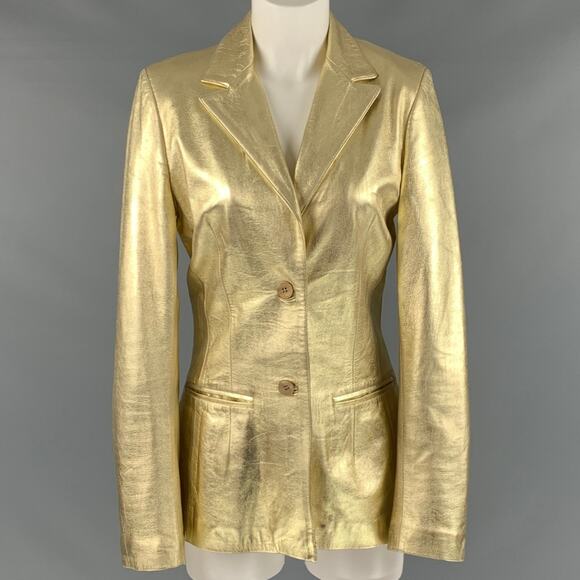 BLUMARINE Size 8 Gold Leather Metallic Lambskin Jacket - Picture 1 of 8